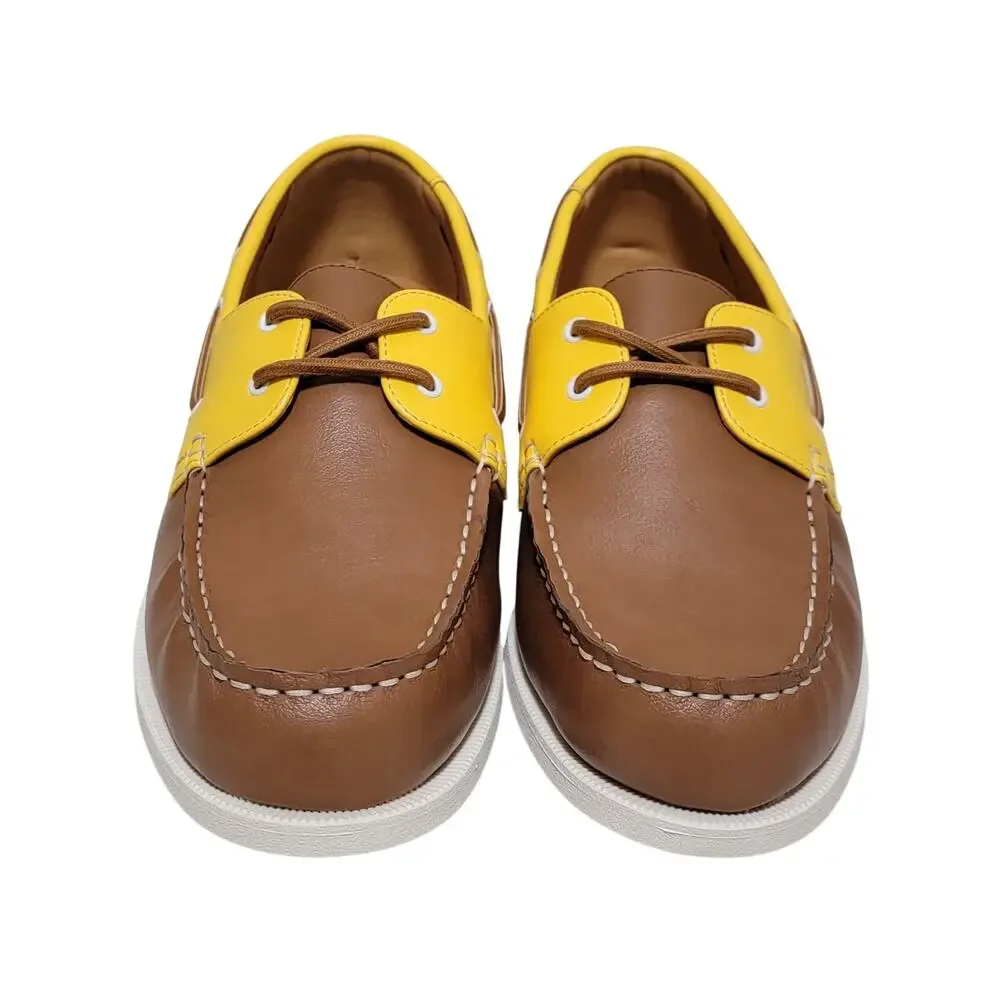 Club Room Men Elliot 2 Eye Boat Shoes Size US 11.5M Tan Yellow Faux Leather